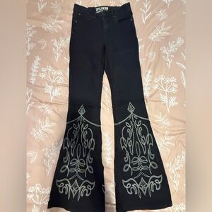 Idyllwind Black Flare Jeans with White Embroidery